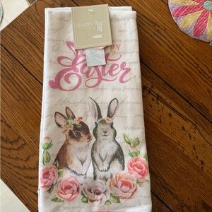 Shabby Chic Happy Easter Bunny Kitchen Towel - Pink Floral See additional pics